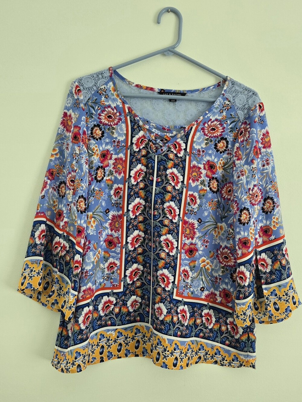 Light Blue Floral Lace-Up Tunic Top with Mixed Print